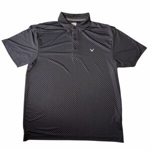 Callaway Polo Shirt Mens Black Opti-Dri Casual Golf Large White Logo AOP